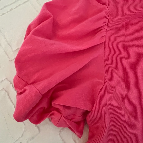 State Ribbed Pink Puff Sleeve Top - Picture 5 of 7